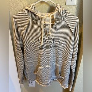 Blue 84 - Cozy hoodie - grey and cream stripes size small
